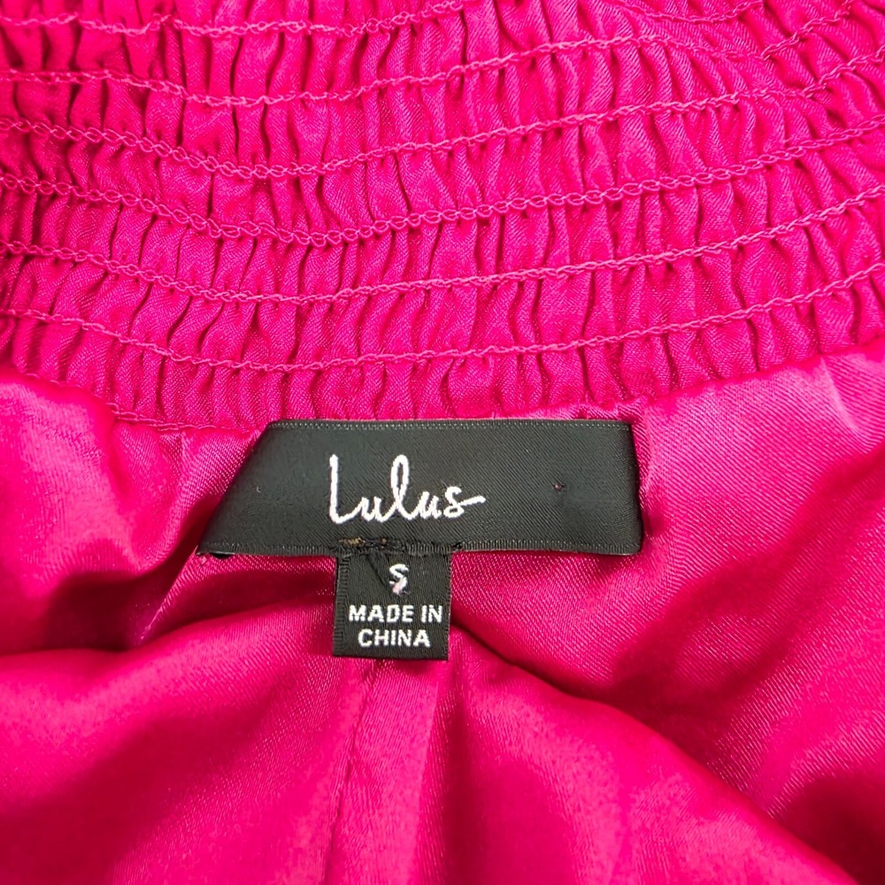 Lulus Womens S Fuchsia Off Shoulder Chiffon Babydoll Dress Sheer Sleeve Romantic - Picture 9 of 15